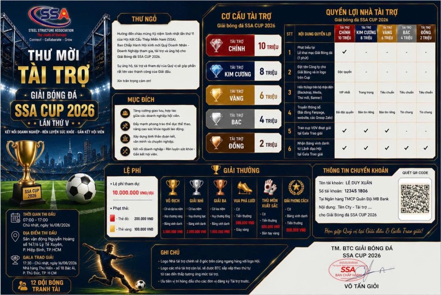 ⚽ BTC GIẢI BÓNG ĐÁ SSA CUP 2026 – LẦN THỨ V trân trọng kính mời Quý Doanh Nghiệp: